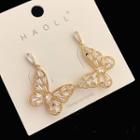 Cz Butterfly Drop Earring 1 Pair - Gold & White - One Size