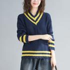 V-neck Long-sleeve Sweater As Shown In Figure - L