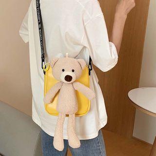 Lettering Strap Bear Accent Crossbody Bag