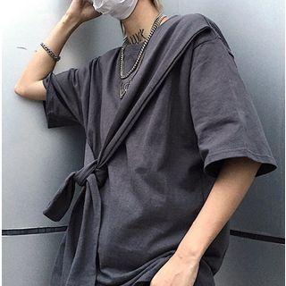 Tie Front Short-sleeve T-shirt Gray - One Size