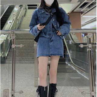Set: Cropped Denim Jacket + High-waist Denim Skirt