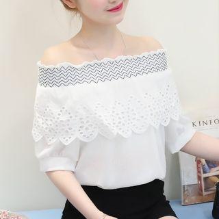 Perforated Off-shoulder Short-sleeve Top