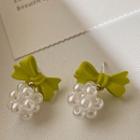 Bow Faux Pearl Dangle Earring 1 Pair - Silver Stud - Green - One Size