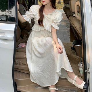 Puff-sleeve Ruffled Smocked Midi A-line Dress (various Designs)