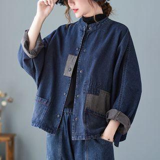 Color Block Denim Button Jacket