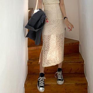 Slit-side Long Lace Skirt