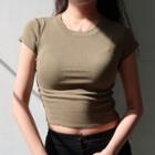 Short-sleeve Round Neck Plain Slim-fit T-shirt