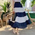 Color-block Tiered Long Skirt