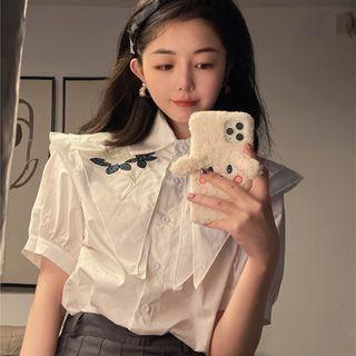 Flower Embroidered Layered Collar Blouse