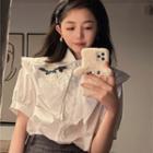 Flower Embroidered Layered Collar Blouse
