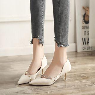 Studded Strap Pointed High Heel Pumps