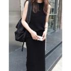 Set: Sleeveless Knit Top + Band-waist Long Skirt
