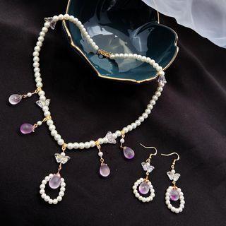 Faux Pearl Necklace / Drop Earring / Set