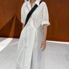 3/4-sleeve Asymmetric Shirt Dress White - One Size