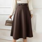 High Waist Woolen Midi Skirt