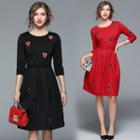 3/4-sleeve Sweetheart Embroidered Dress