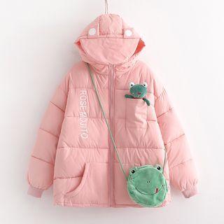 Frog Detail Lettering Hooded Padded Coat