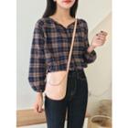 V-neck Raglan-sleeve Plaid Blouse
