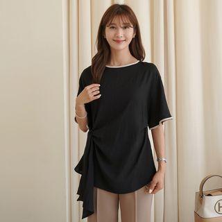 Contrast-trim Self-tie T-shirt