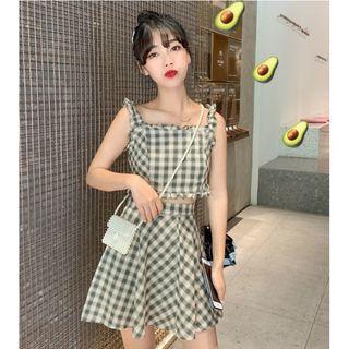 Set: Plaid Crop Camisole + Mini Plaid A-line Skirt