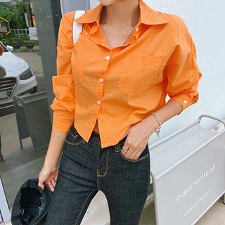 Colored Dual-pocket Cropped Shirt