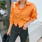 Colored Dual-pocket Cropped Shirt