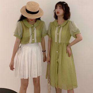 Puff-sleeve Buttoned A-line Midi Dress / Shirt