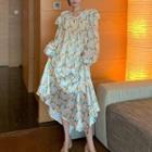 Long-sleeve Floral Blouse / Maxi Floral A-line Skirt