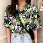 Short-sleeve Tropical Print Shirt As Shown In Figure - One Size