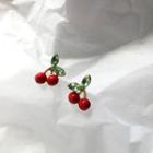 Cherry Glaze Earring 1 Pair - S925 Silver Earring - Green & Red - One Size