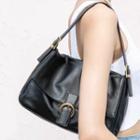 Faux Leather Buckled Shoulder Bag Black - One Size