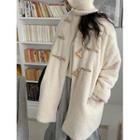 Plus Size Toggle-button Dumble Coat With Scarf