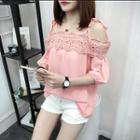Cold-shoulder 3/4-sleeve Chiffon Top