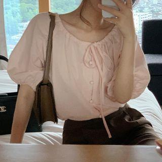 Short-sleeve Button Blouse Light Pink - One Size