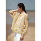 Long-sleeve Plaid Button-up Blouse