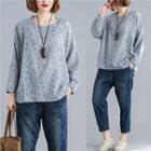 Floral Print Long-sleeve T-shirt Gray - One Size