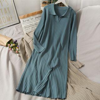 Slit-front Rib-knit Polo Dress