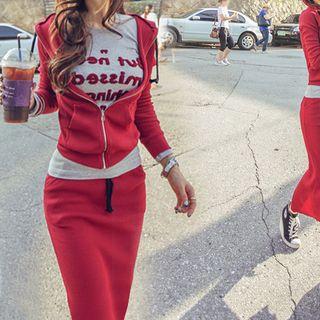 Set : Ribbed Zip Hooded Jacket + Skirt