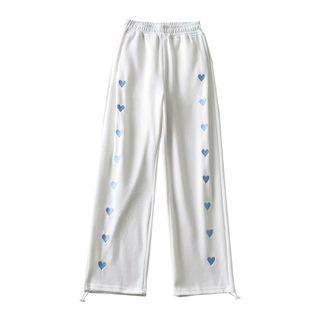 Drawstring-cuff Heart Print Straight Leg Sweatpants