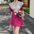 Set: Short-sleeve Collared Dress + Shorts