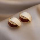 Curved Glaze Alloy Earring 1 Pair - Brown & White - One Size