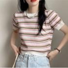 Short Sleeve Striped Knit T-shirt