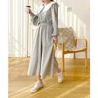 Lace-collar Band-waist Dress