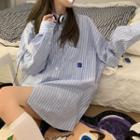 Striped Button-up Shirt Light Blue - One Size