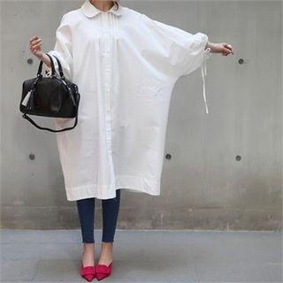 Balloon-sleeve Pintuck-trim Shirtdress