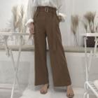V-neck Blouse / Striped High Waist Wide-leg Pants
