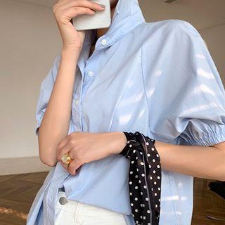 Puff Sleeve Lapel Plain Shirt