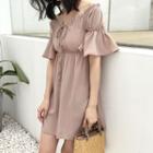 Plain Loose-fit Off-shoulder A-line Dress