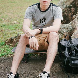 Color-block Round-neck Lettering Short-sleeve T-shirt