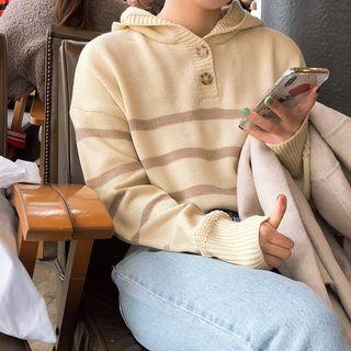 Hood Striped Sweater Almond - One Size